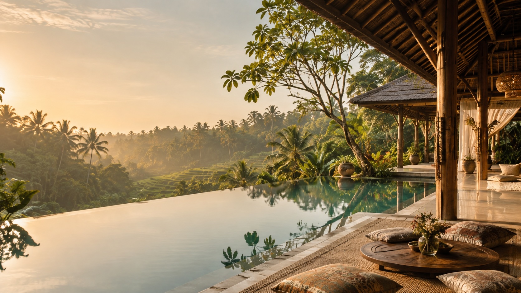A private eco-resort and pool overlooking the landscapes of Ubud