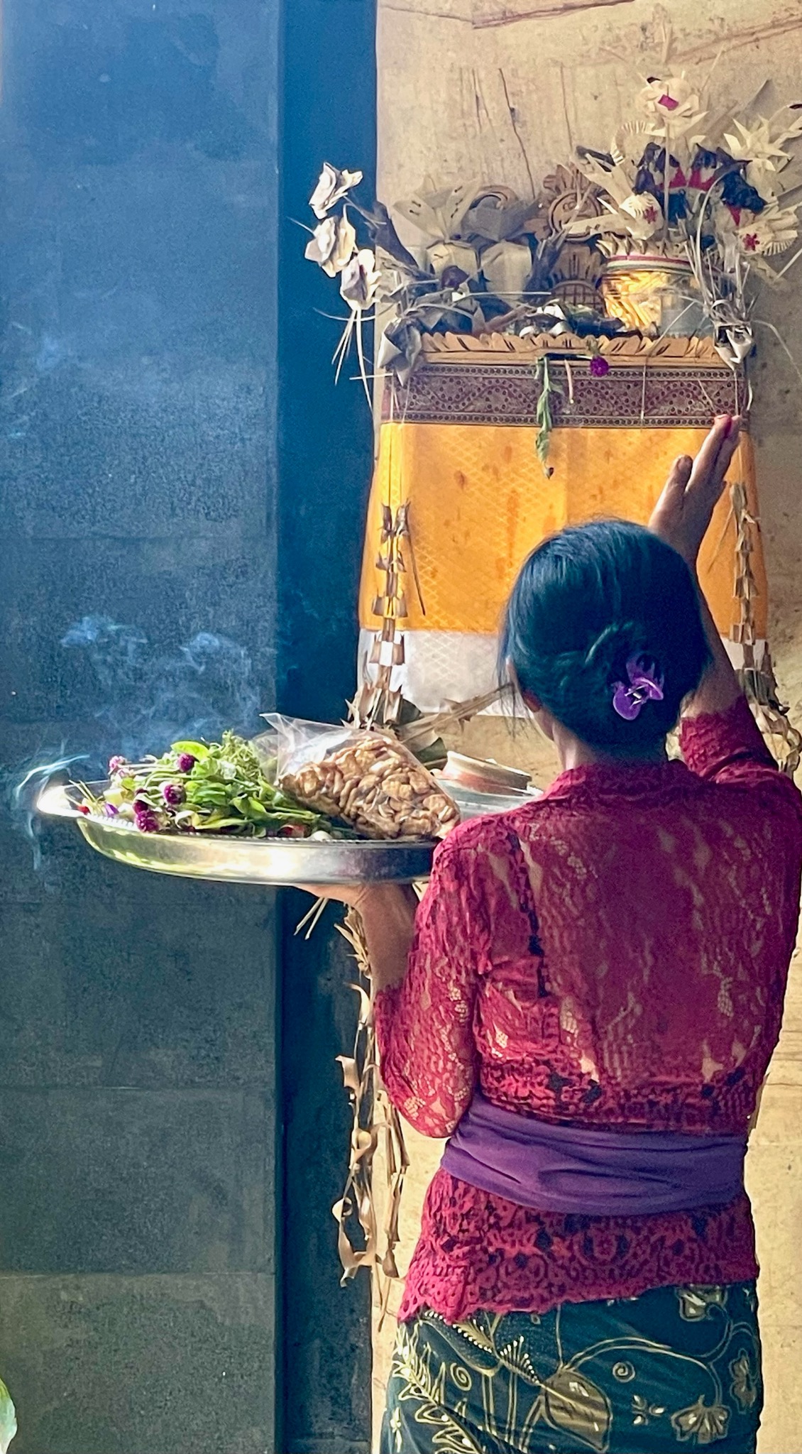 An offering in a Balinese temple
