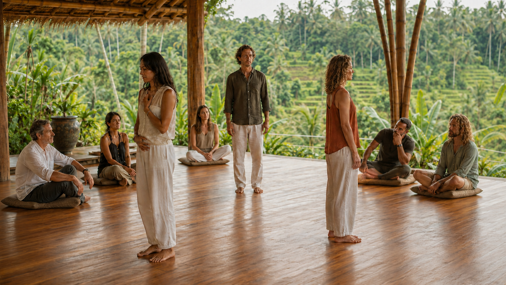 Family and systemic constellation work in an open-air shala in Bali